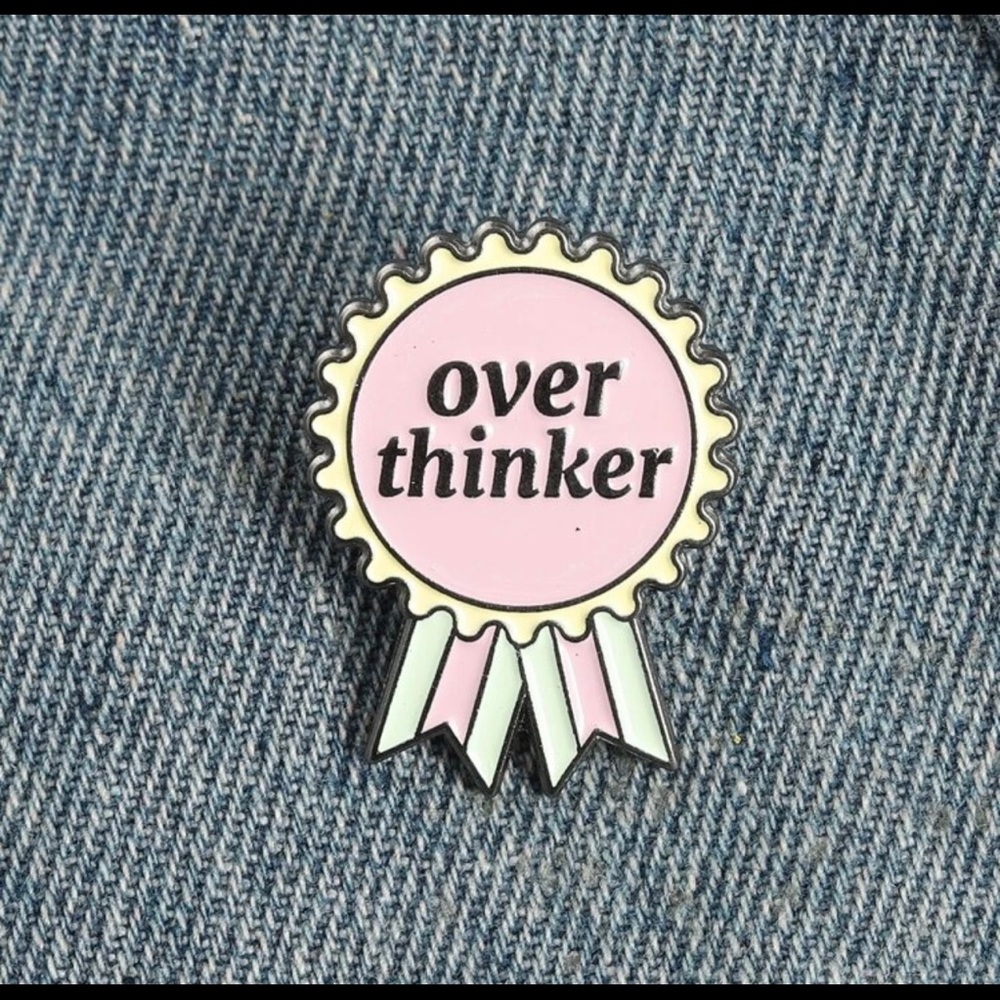“Overthinker" Ribbon Enamel Label, Pin Purple, Green Mental Health Brooch
